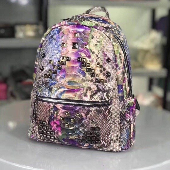 Handmade python snakeskin leather - mini book bag main image 4